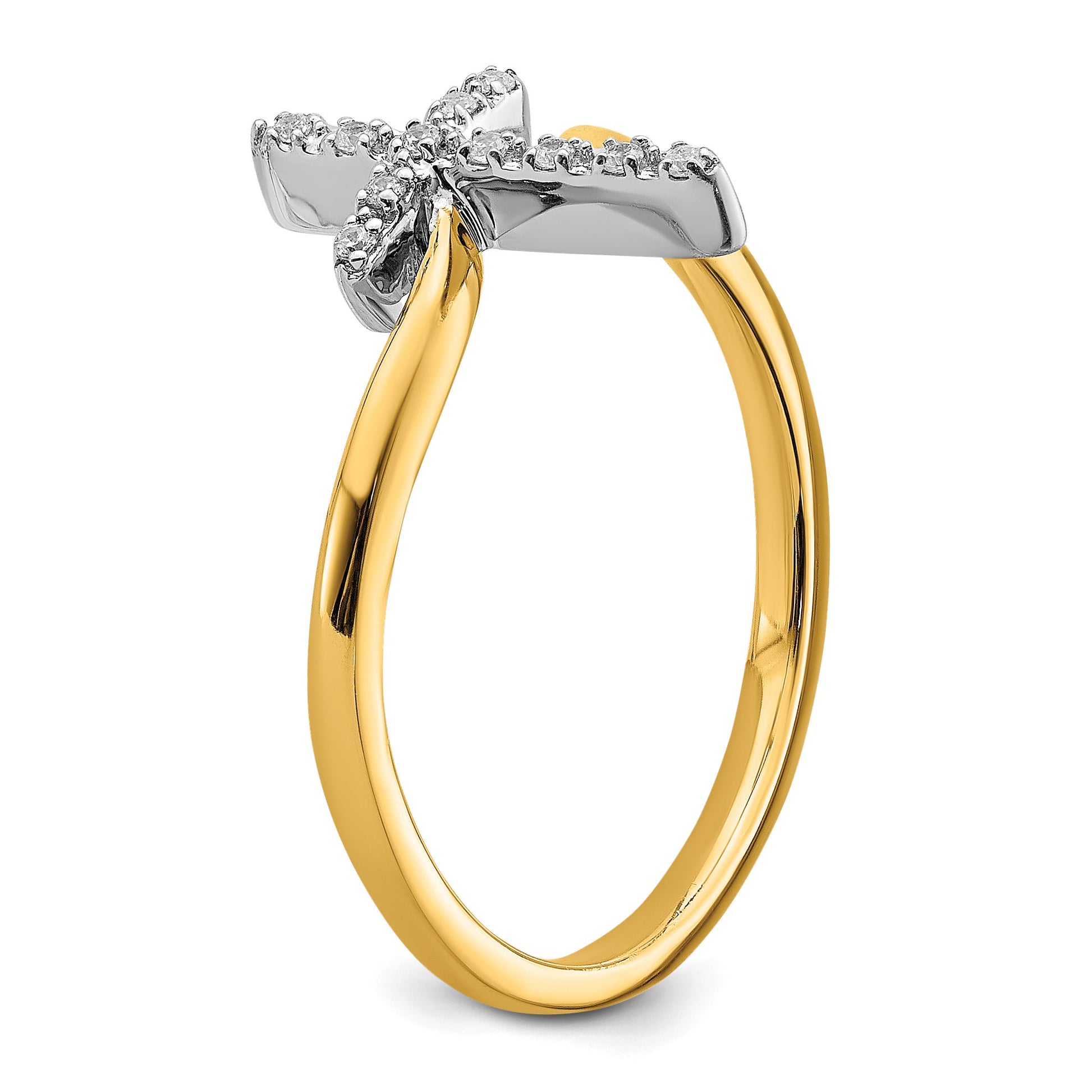 14k Two-tone Polished 1/20 carat Diamond Cross Ring