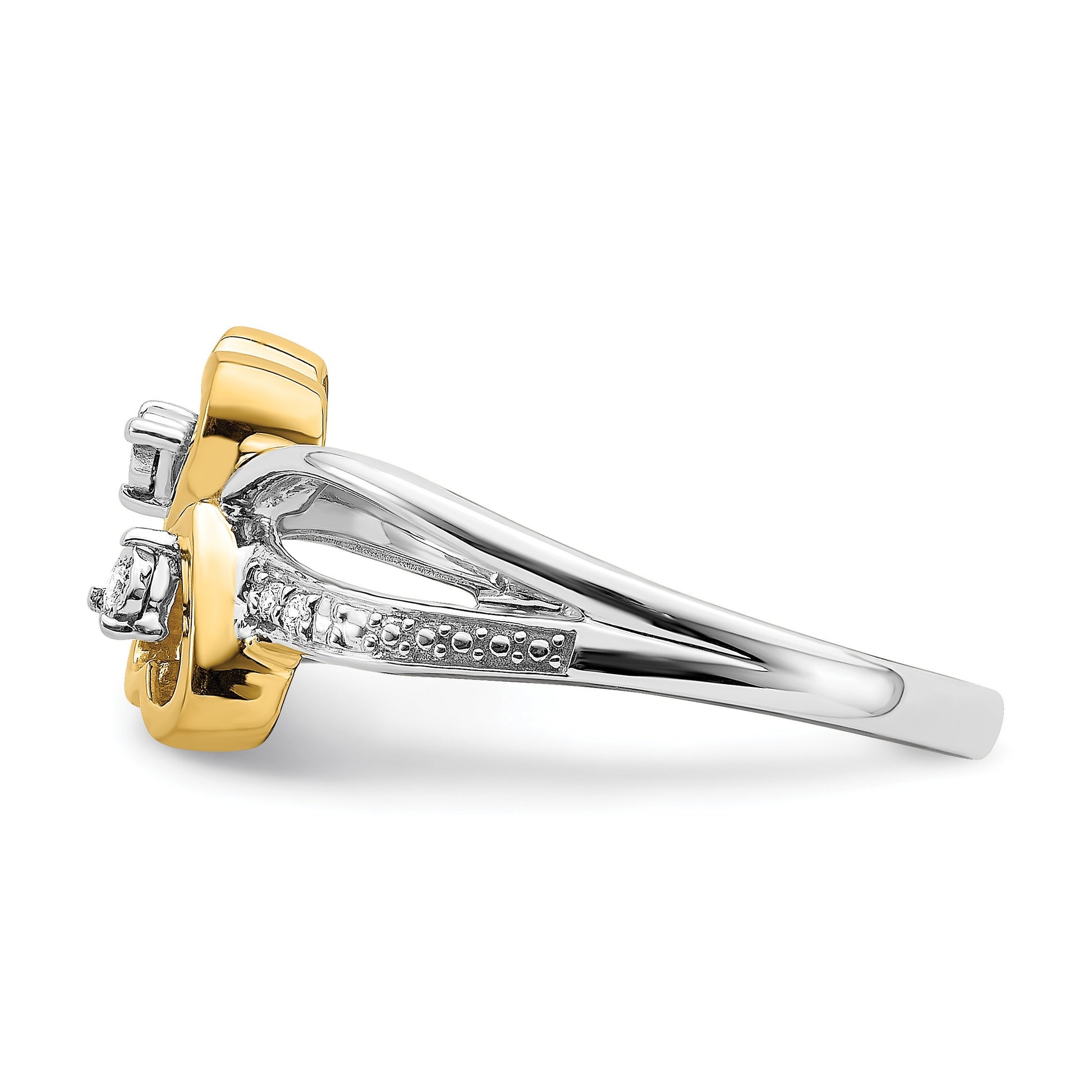 14k Two-tone Polished 1/20 carat Diamond Double Heart Ring