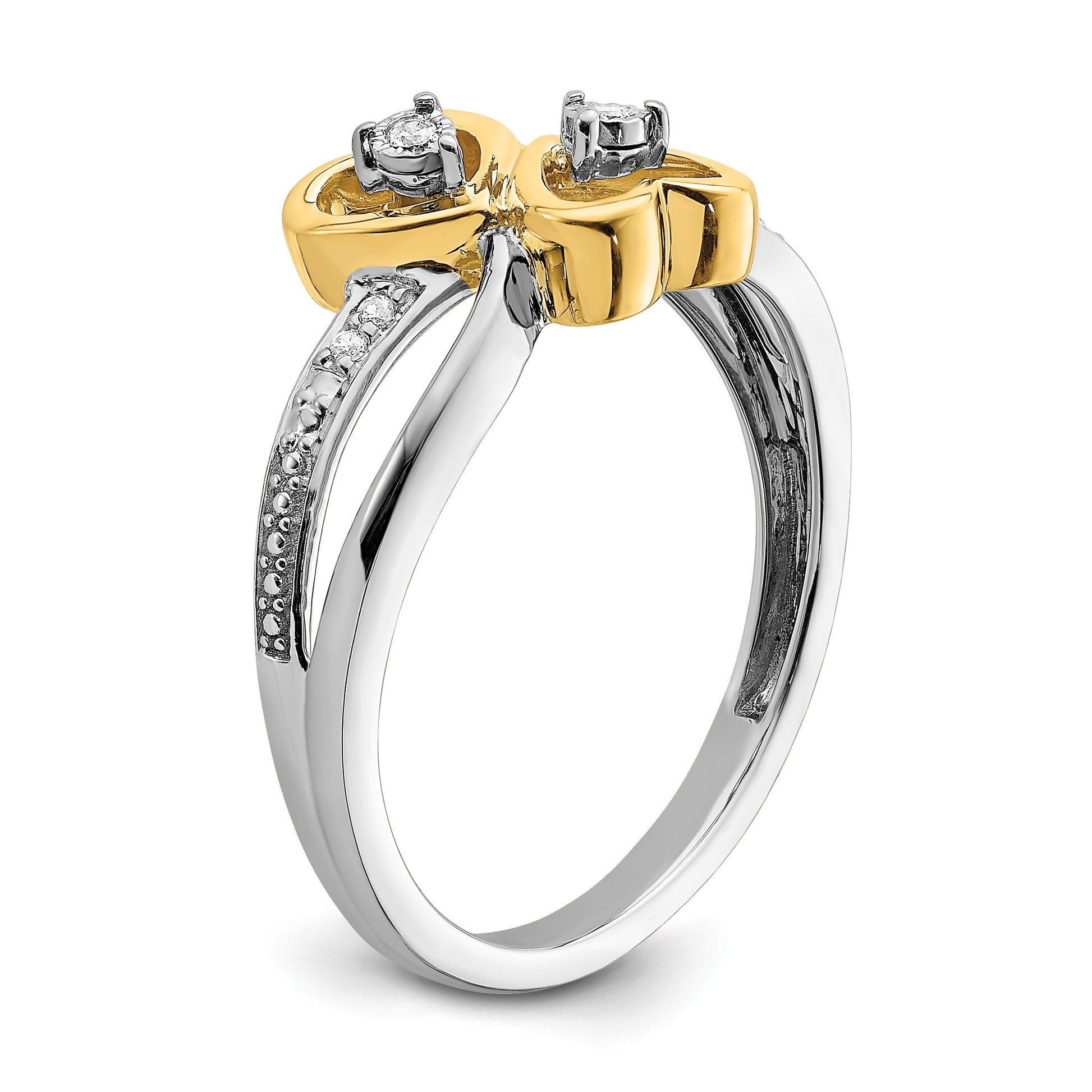 14k Two-tone Polished 1/20 carat Diamond Double Heart Ring