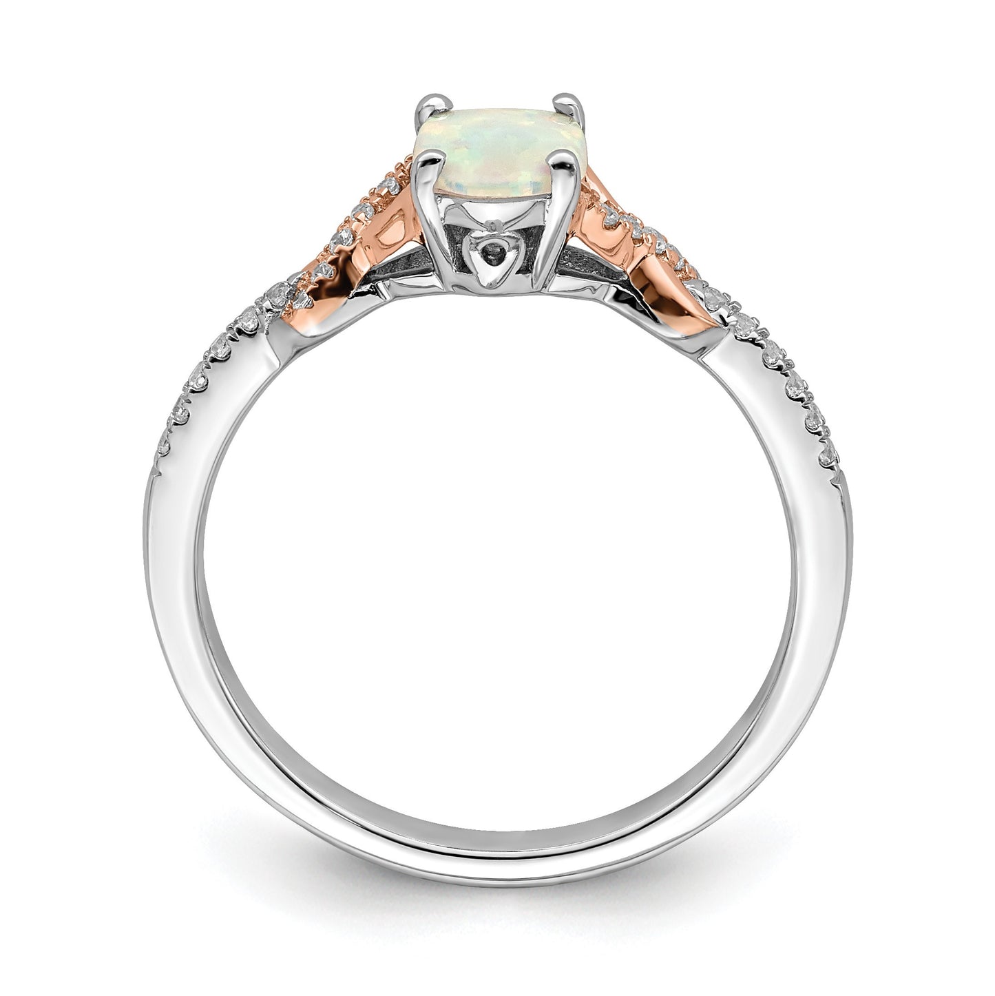 14k Two-tone Polished 7x5mm Oval Opal and 1/10 carat Diamond Ring