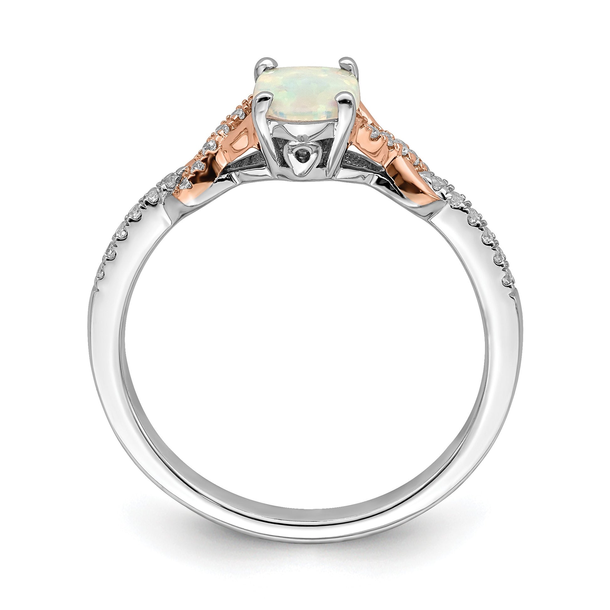 14k Two-tone Polished 7x5mm Oval Opal and 1/10 carat Diamond Ring