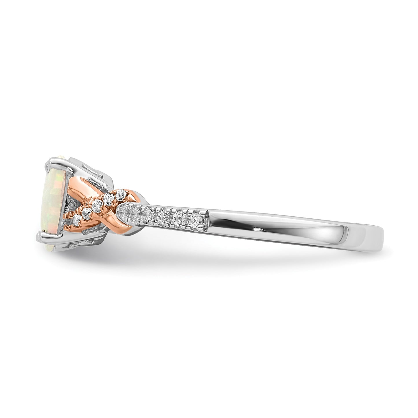 14k Two-tone Polished 7x5mm Oval Opal and 1/10 carat Diamond Ring