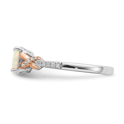 14k Two-tone Polished 7x5mm Oval Opal and 1/10 carat Diamond Ring