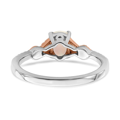 14k Two-tone Polished 7x5mm Oval Opal and 1/10 carat Diamond Ring