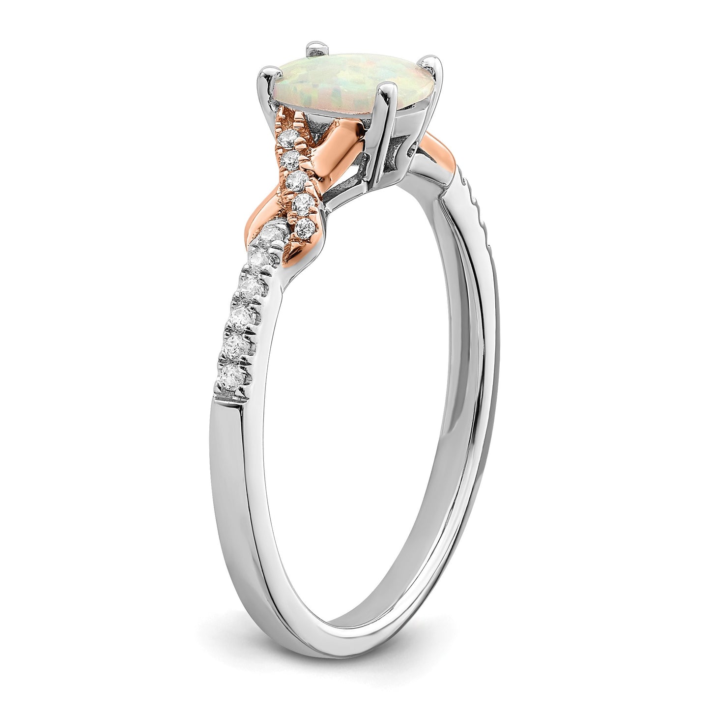 14k Two-tone Polished 7x5mm Oval Opal and 1/10 carat Diamond Ring