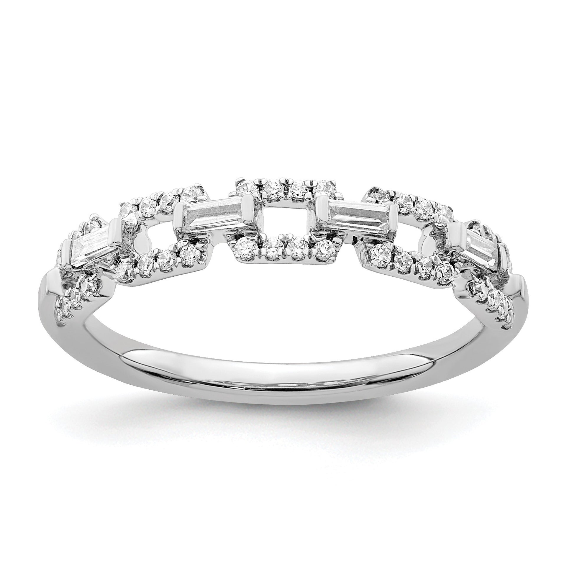 14k White Gold Polished 1/5 carat Diamond Squares Ring