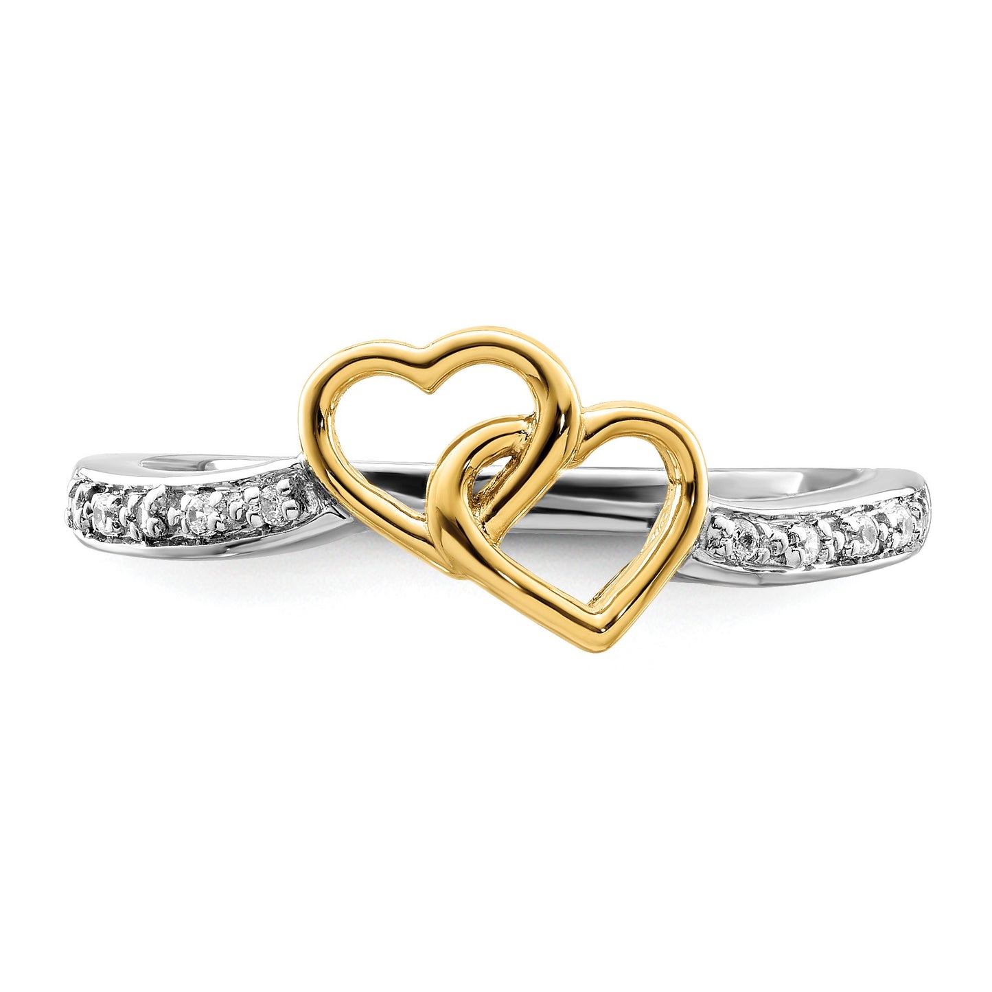 14k Two-tone Polished 1/20 carat Diamond Double Heart Ring