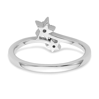 14k White Gold 1/10 carat Diamond Two Stars Bypass Ring