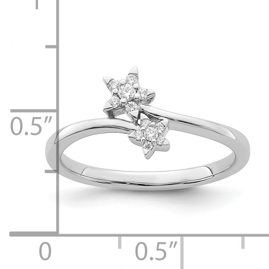 14k White Gold 1/10 carat Diamond Two Stars Bypass Ring