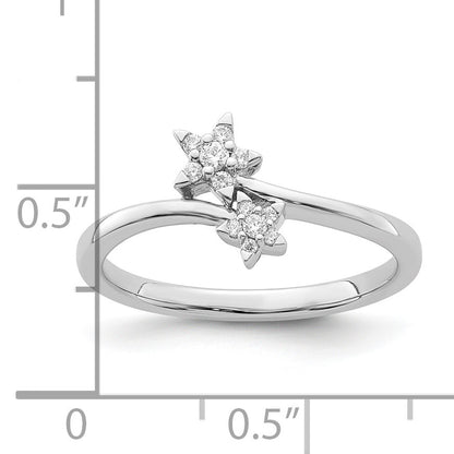 14k White Gold 1/10 carat Diamond Two Stars Bypass Ring