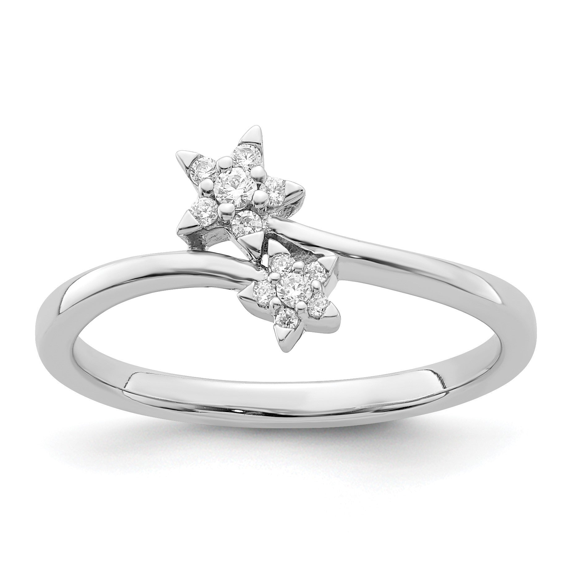 14k White Gold 1/10 carat Diamond Two Stars Bypass Ring