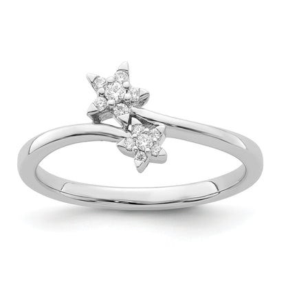14k White Gold 1/10 carat Diamond Two Stars Bypass Ring
