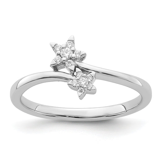 14k White Gold 1/10 carat Diamond Two Stars Bypass Ring