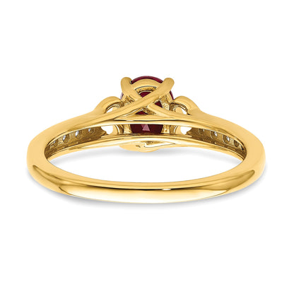 14k Polished Side Hearts 7x5mm Oval Ruby and 1/8 carat Diamond Ring