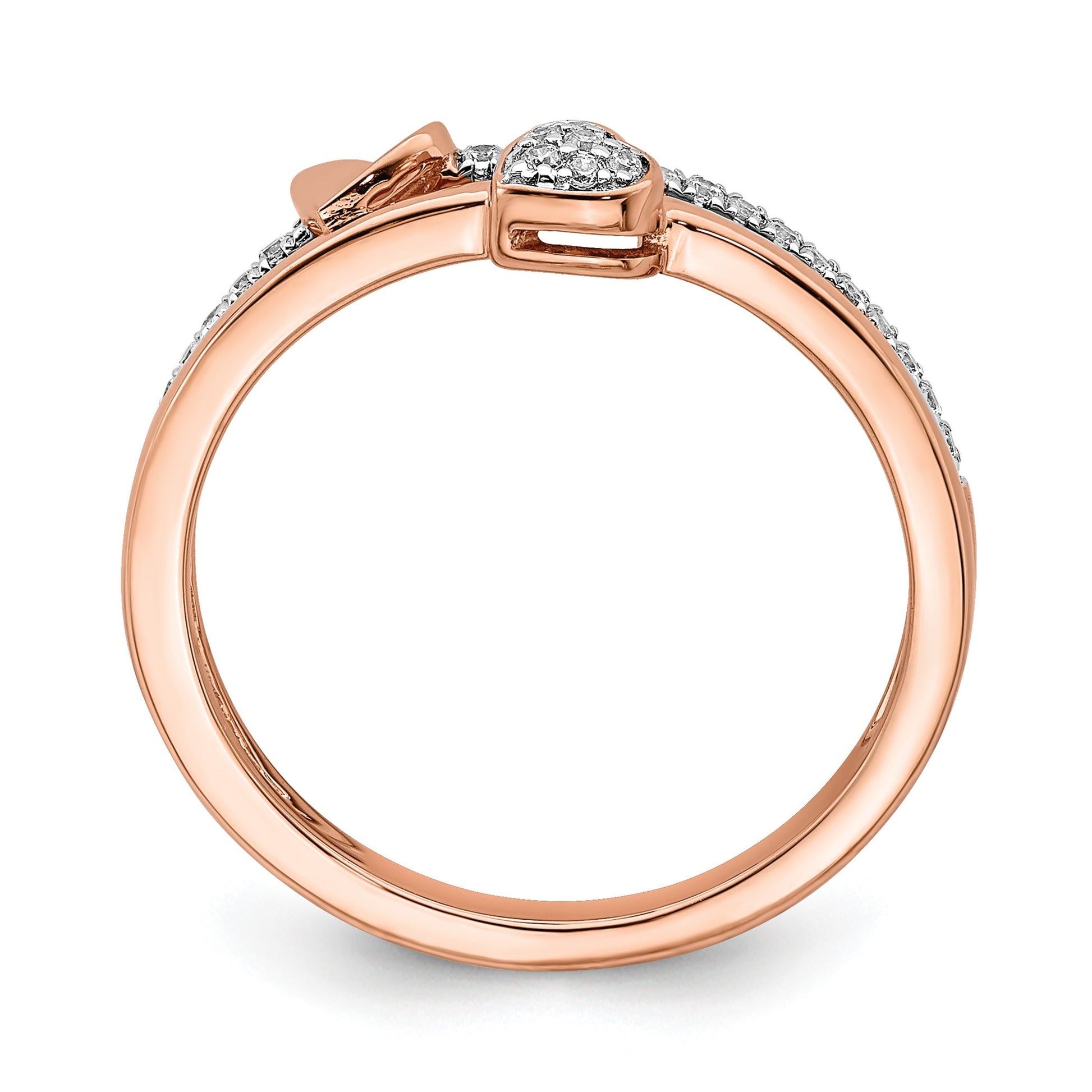 14k Rose Gold Polished 1/8 carat Diamond Two Hearts Ring