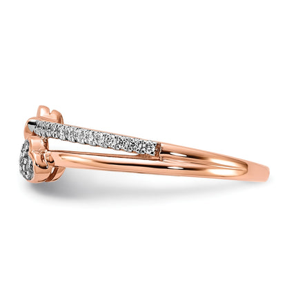 14k Rose Gold Polished 1/8 carat Diamond Two Hearts Ring
