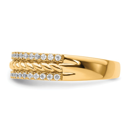 14K 3mm Polished 1/3 carat Diamond 3-Row Fashion Ring
