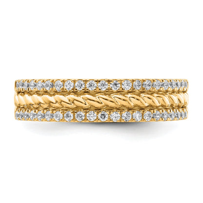 14K 3mm Polished 1/3 carat Diamond 3-Row Fashion Ring