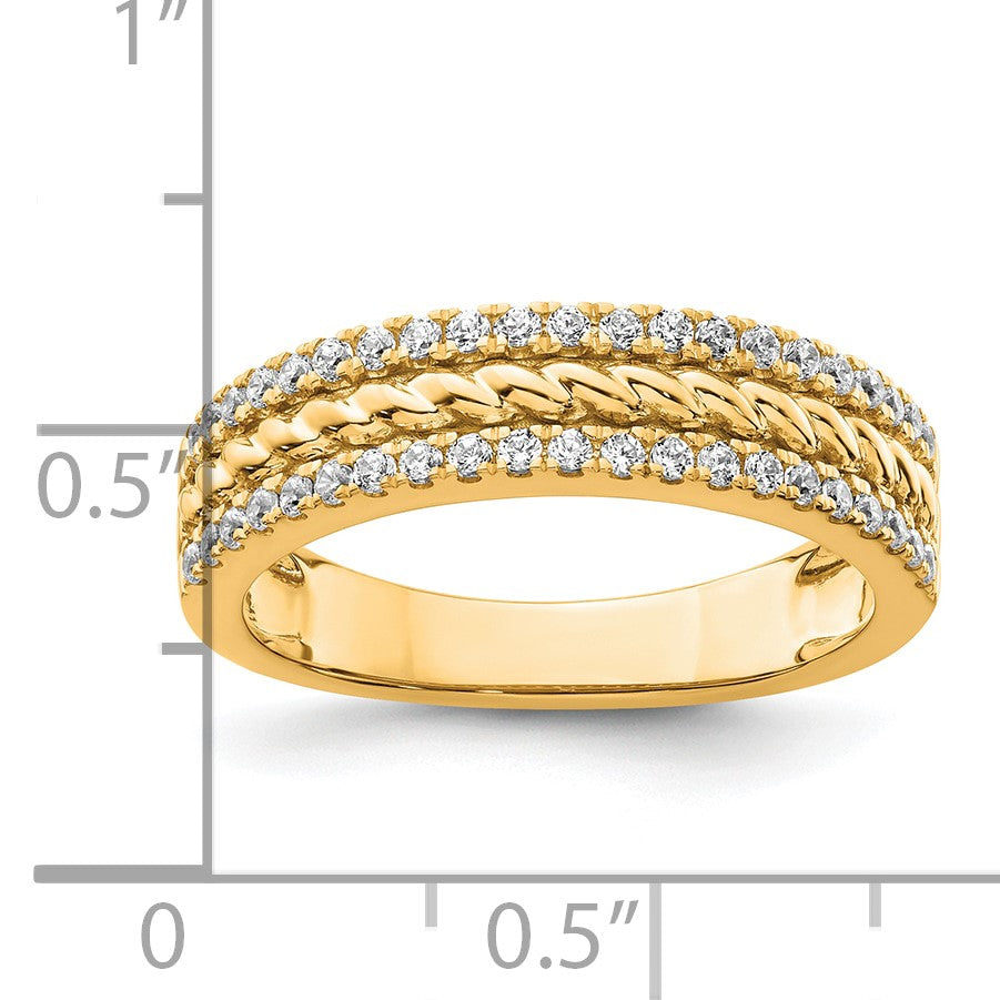 14K 3mm Polished 1/3 carat Diamond 3-Row Fashion Ring