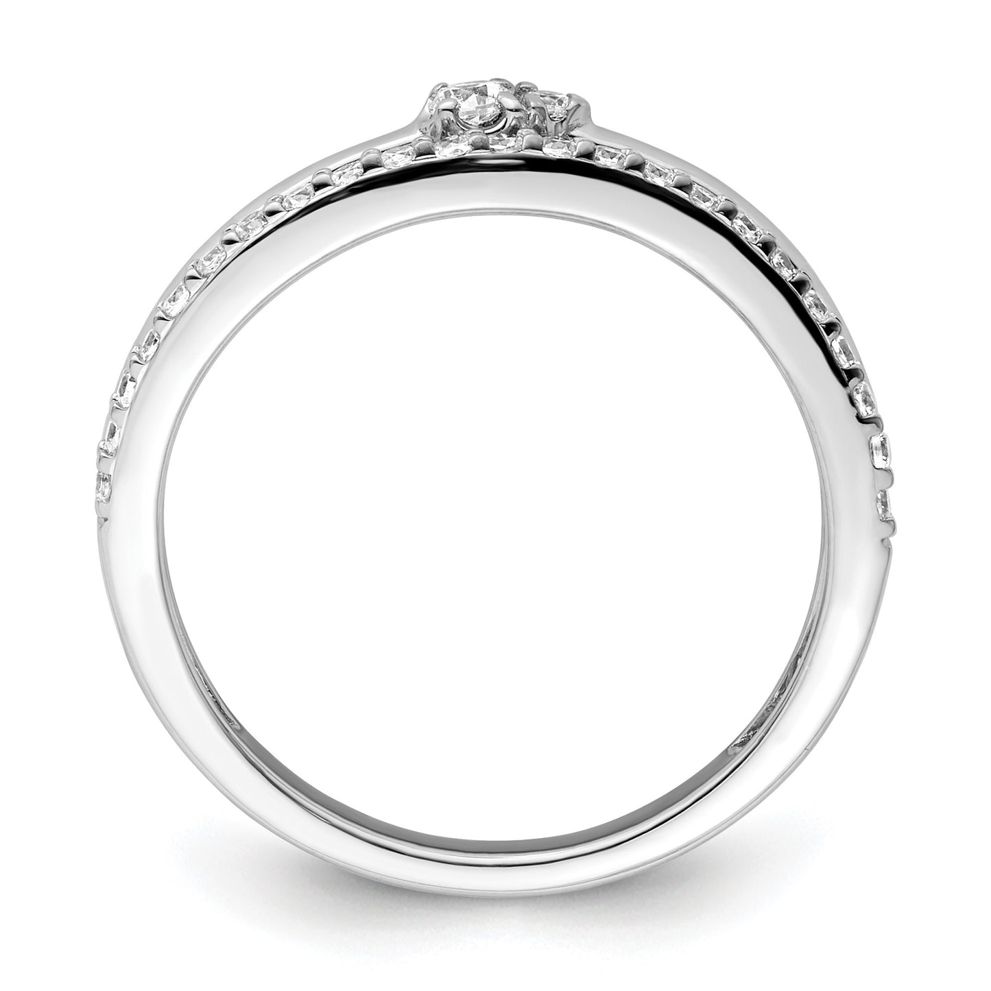14K White Gold Polished 1/4 carat Diamond Double Band Curved Ring