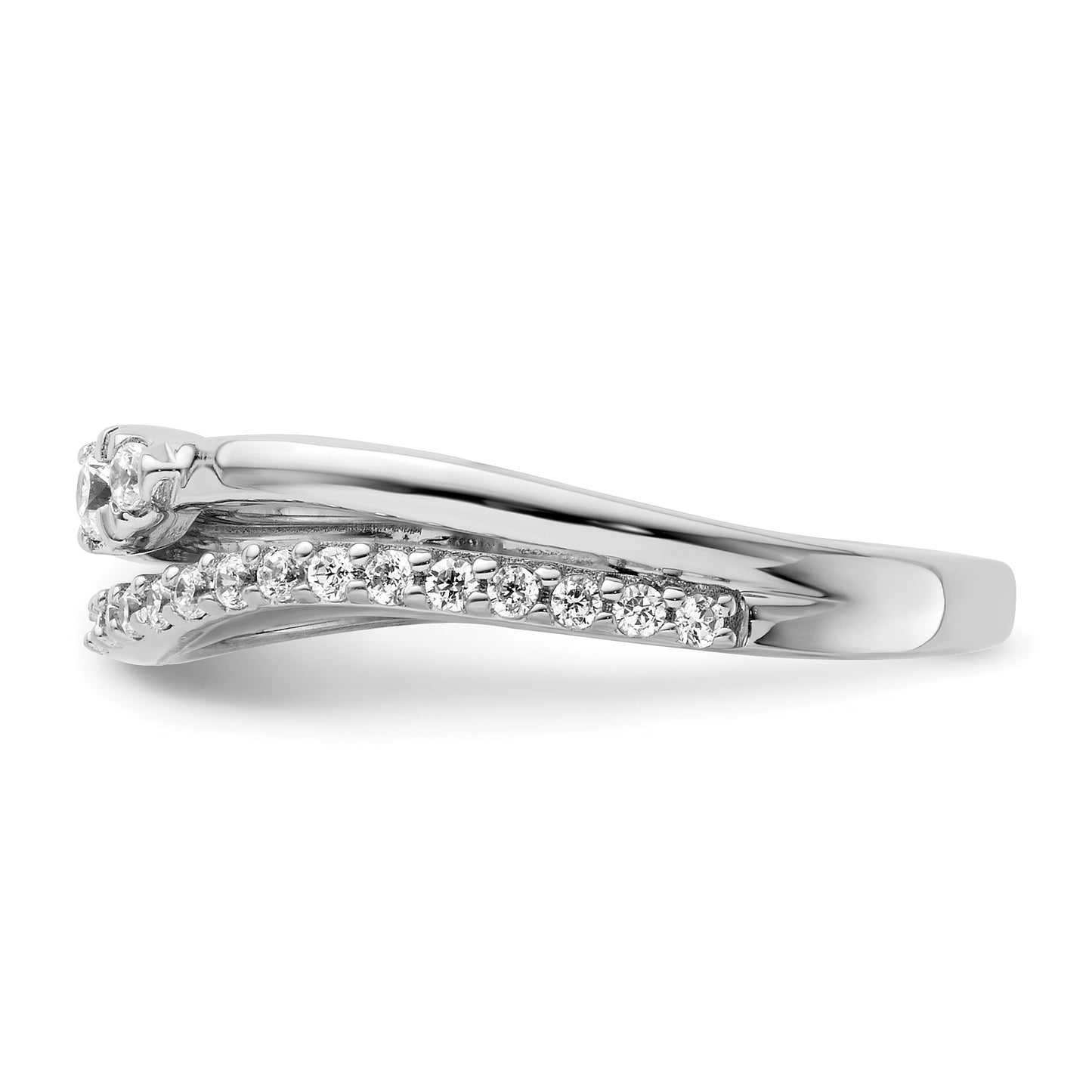 14K White Gold Polished 1/4 carat Diamond Double Band Curved Ring