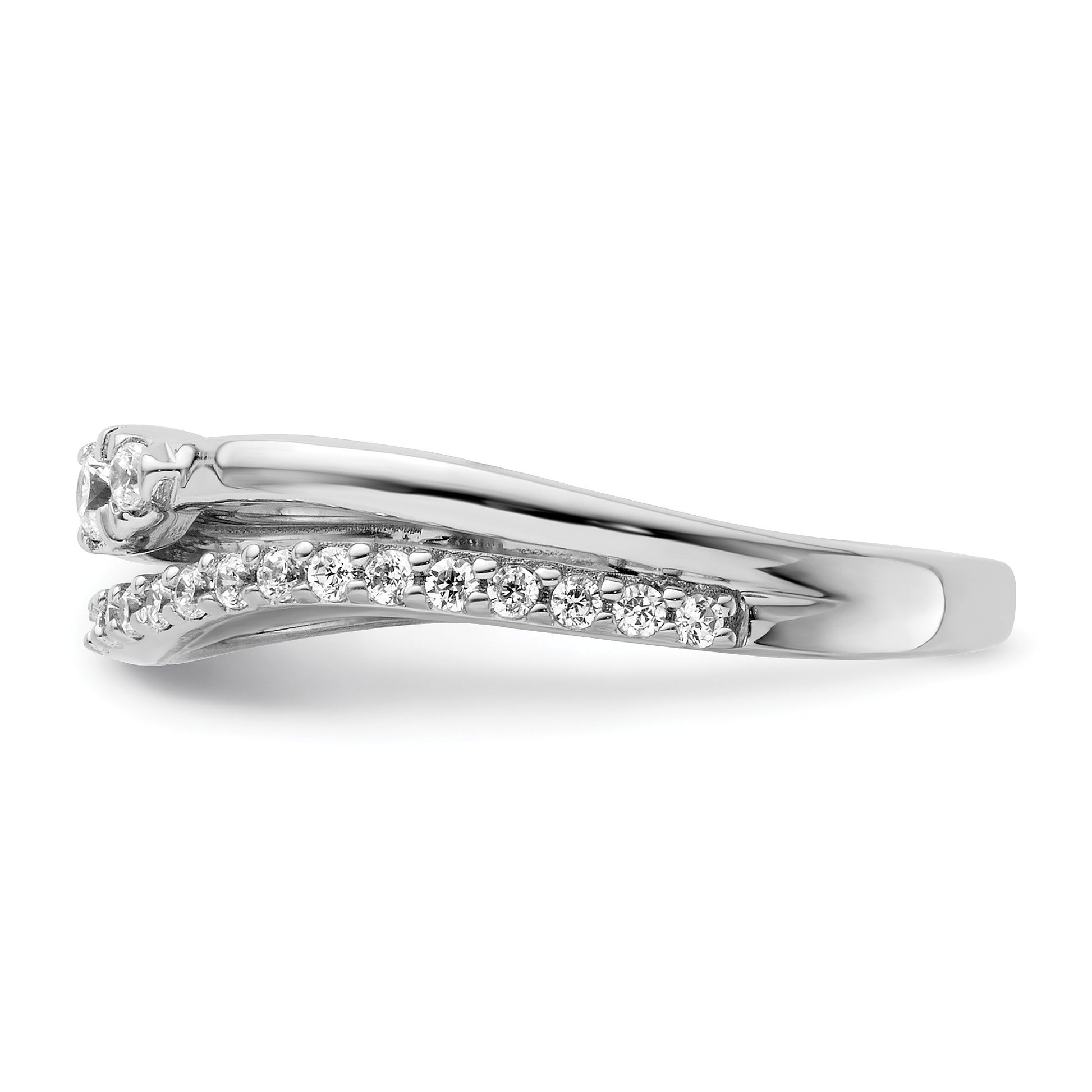 14K White Gold Polished 1/4 carat Diamond Double Band Curved Ring