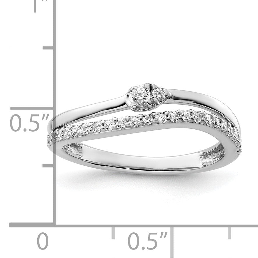 14K White Gold Polished 1/4 carat Diamond Double Band Curved Ring