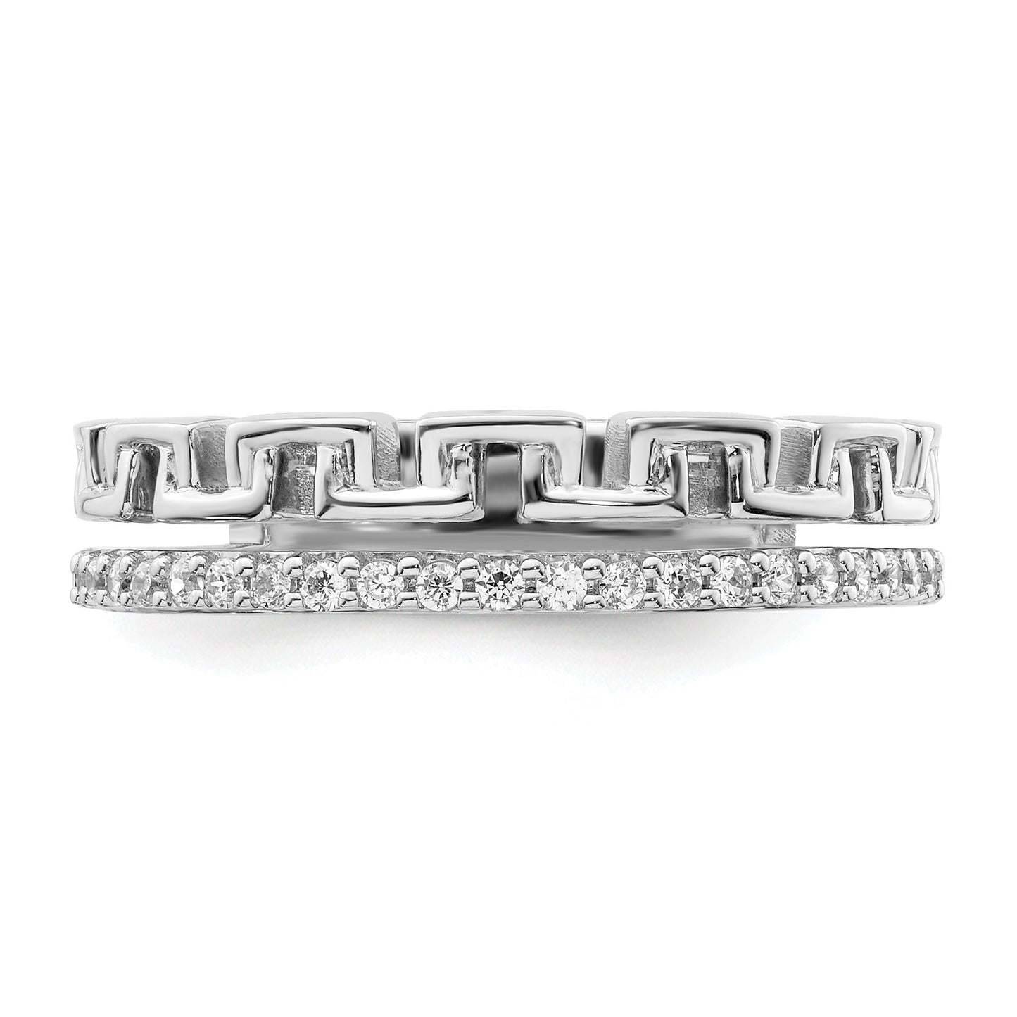 14K White Gold Polished 1/6 carat Diamond Double Band Creek Key Band