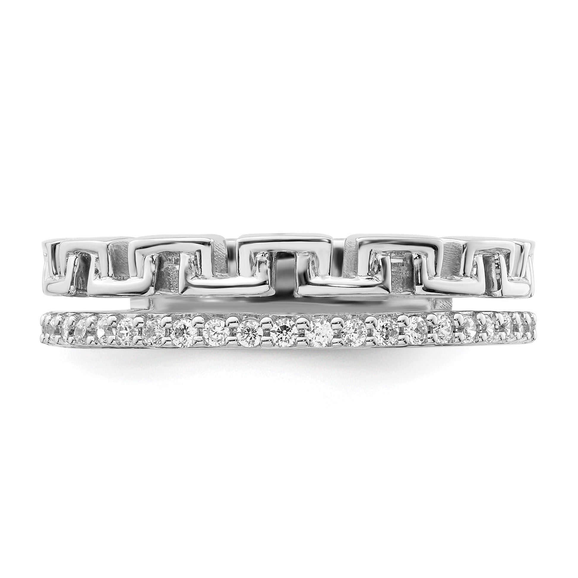 14K White Gold Polished 1/6 carat Diamond Double Band Creek Key Band