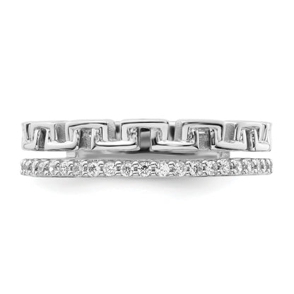 14K White Gold Polished 1/6 carat Diamond Double Band Creek Key Band