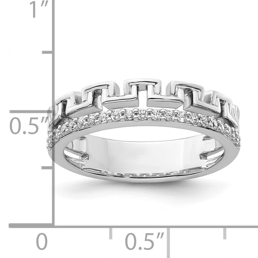 14K White Gold Polished 1/6 carat Diamond Double Band Creek Key Band