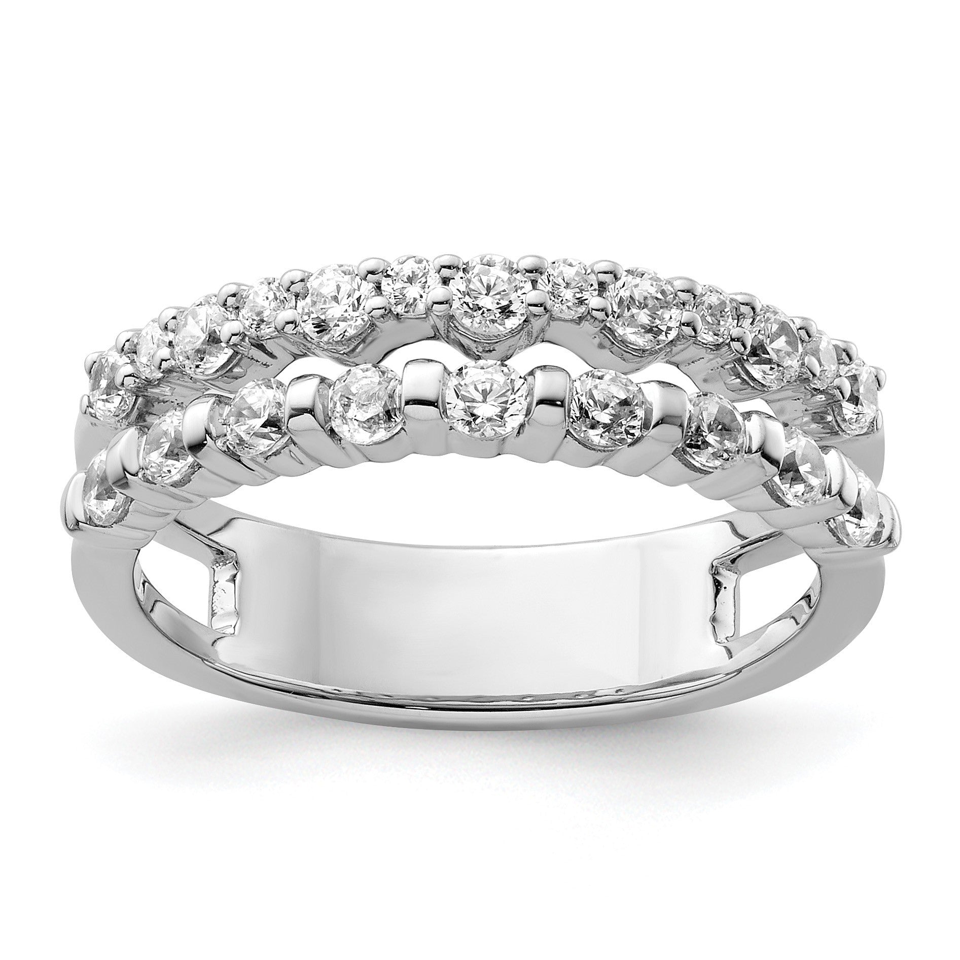 14K White Gold Polished 3/4 carat Diamond Double Band Fashion Ring