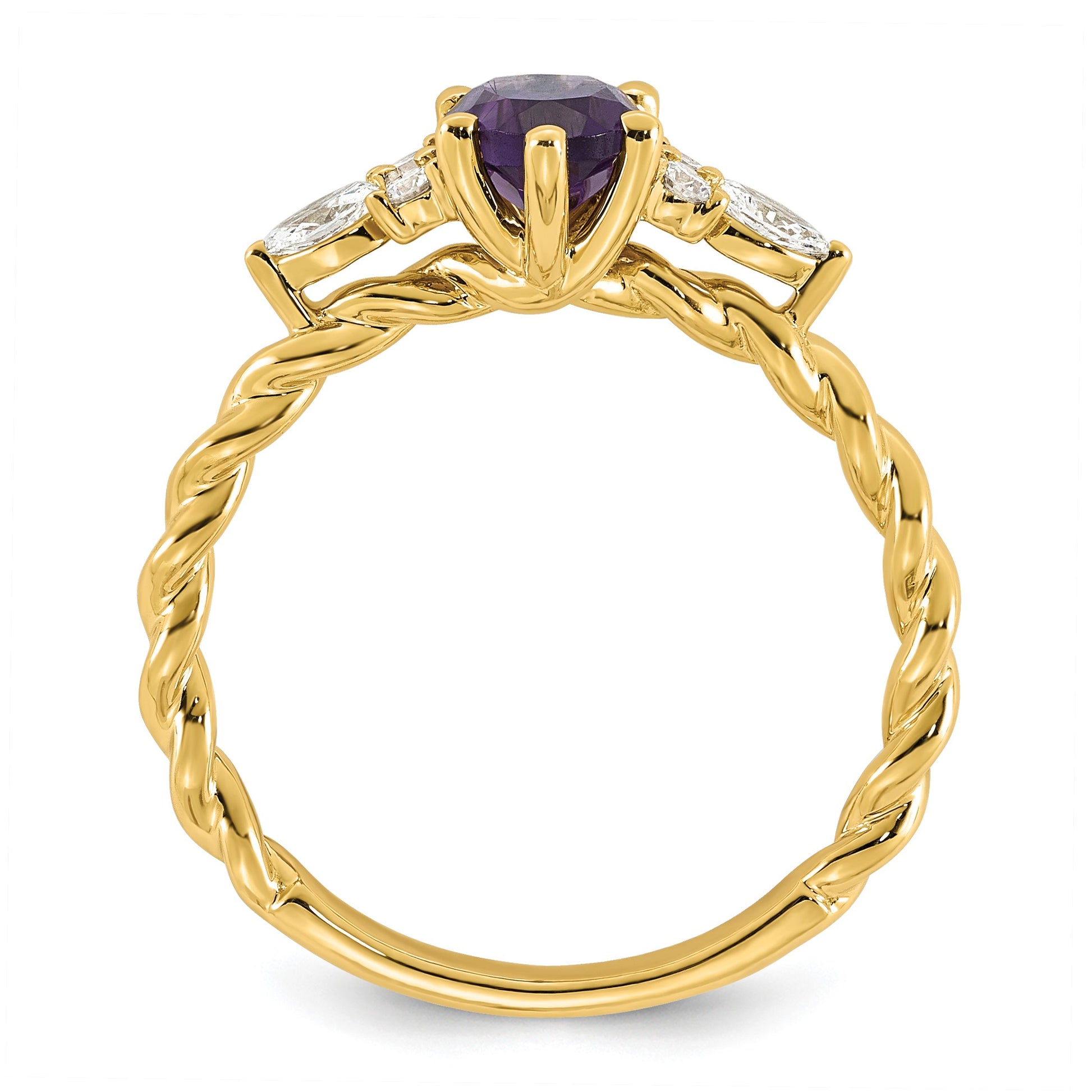 14K Diamond and 7x5 Oval February/Amethyst Size 7 Twisted Ring
