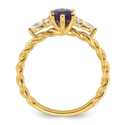 14K Diamond and 7x5 Oval February/Amethyst Size 7 Twisted Ring