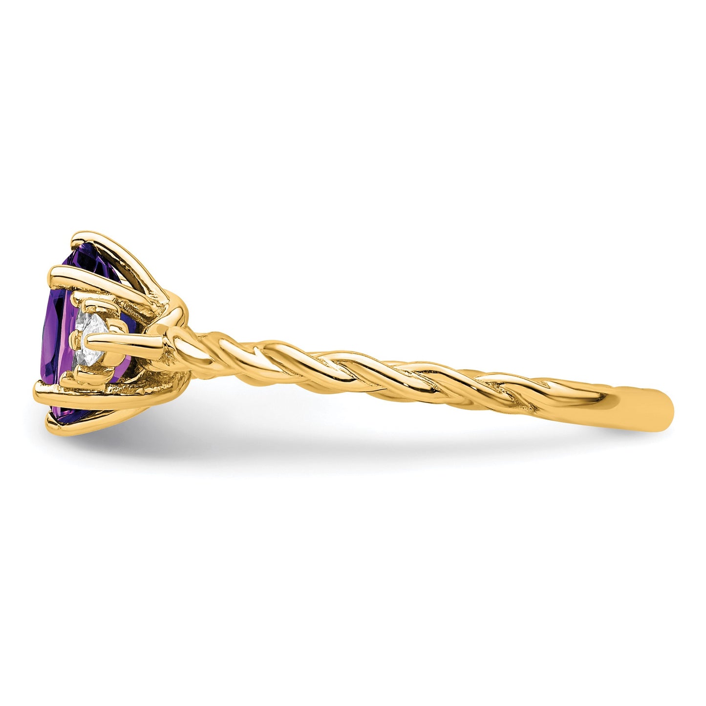 14K Diamond and 7x5 Oval February/Amethyst Size 7 Twisted Ring