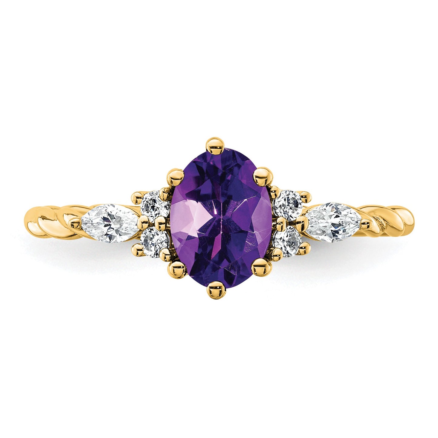 14K Diamond and 7x5 Oval February/Amethyst Size 7 Twisted Ring