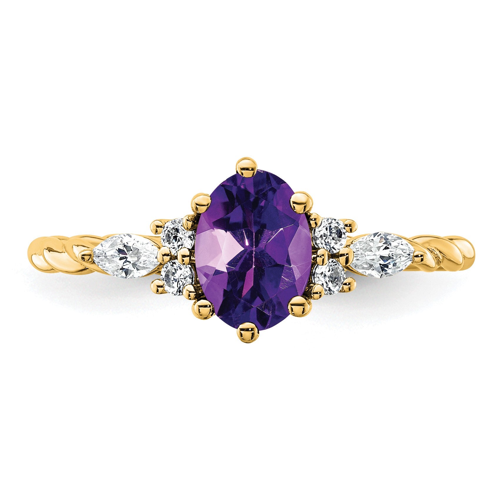 14K Diamond and 7x5 Oval February/Amethyst Size 7 Twisted Ring