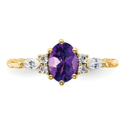 14K Diamond and 7x5 Oval February/Amethyst Size 7 Twisted Ring
