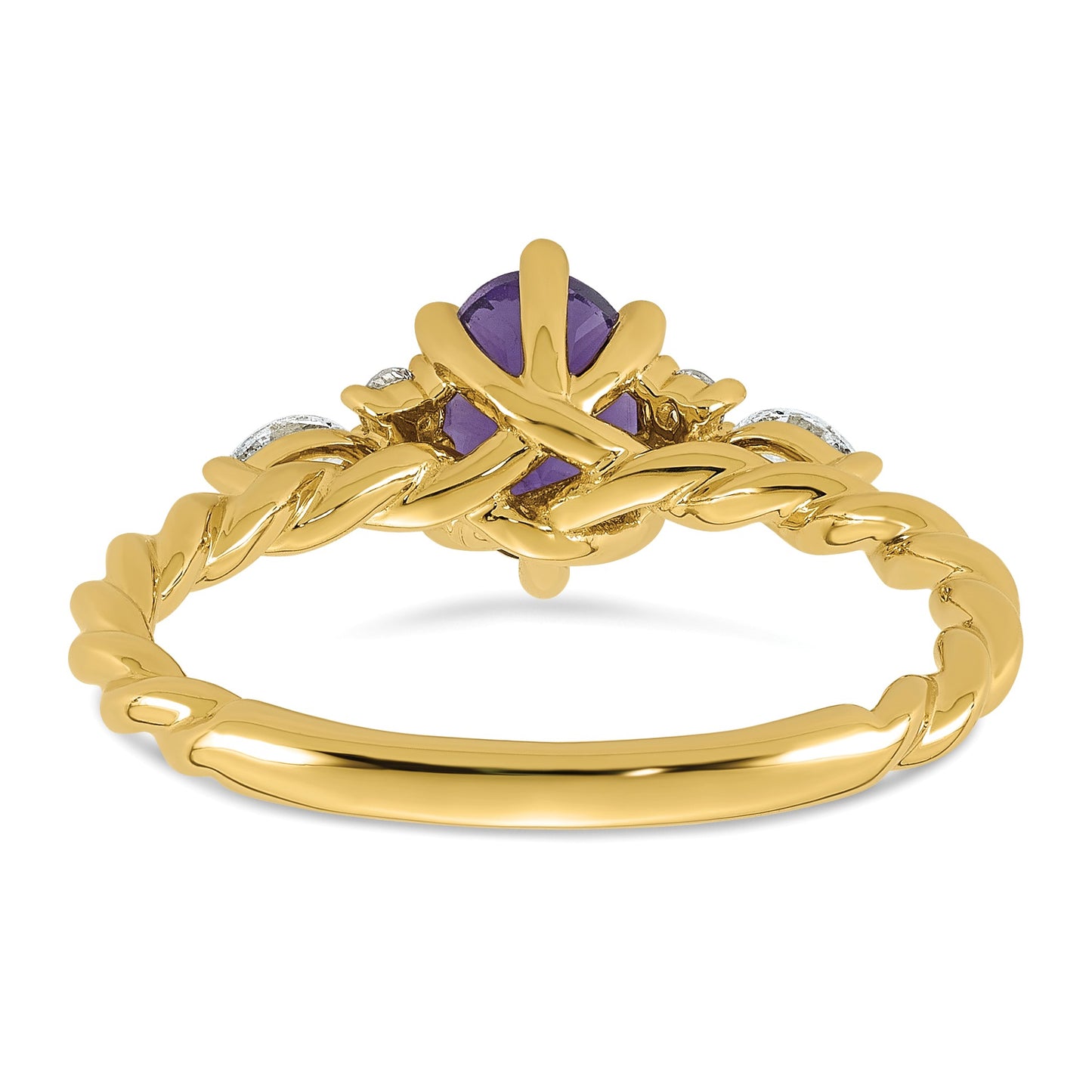 14K Diamond and 7x5 Oval February/Amethyst Size 7 Twisted Ring
