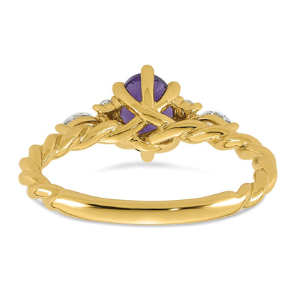 14K Diamond and 7x5 Oval February/Amethyst Size 7 Twisted Ring