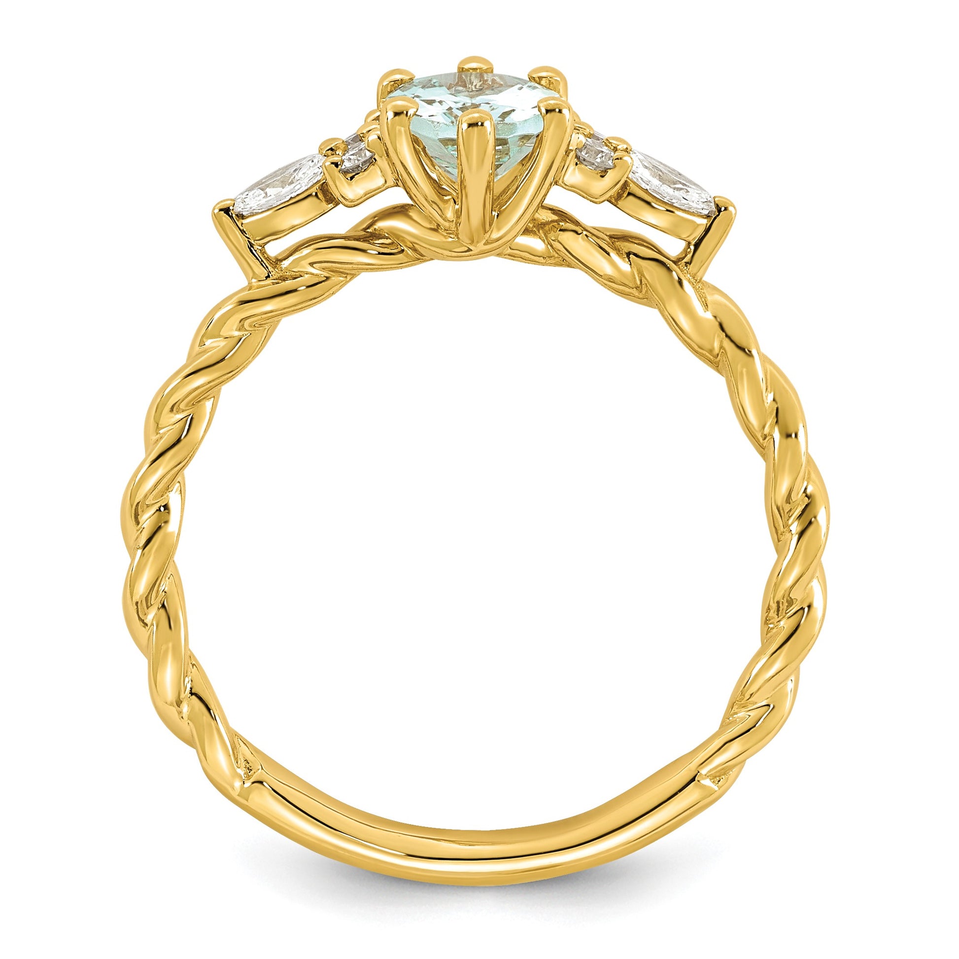 14k Polished Aquamarine & 1/6 carat Lab Grown Diamond VS/SI+ G+ March Birthstone Complete Twisted Ring