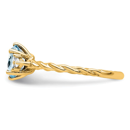 14K Diamond and 7x5 Oval March/Aquamarine Size 7 Twisted Ring