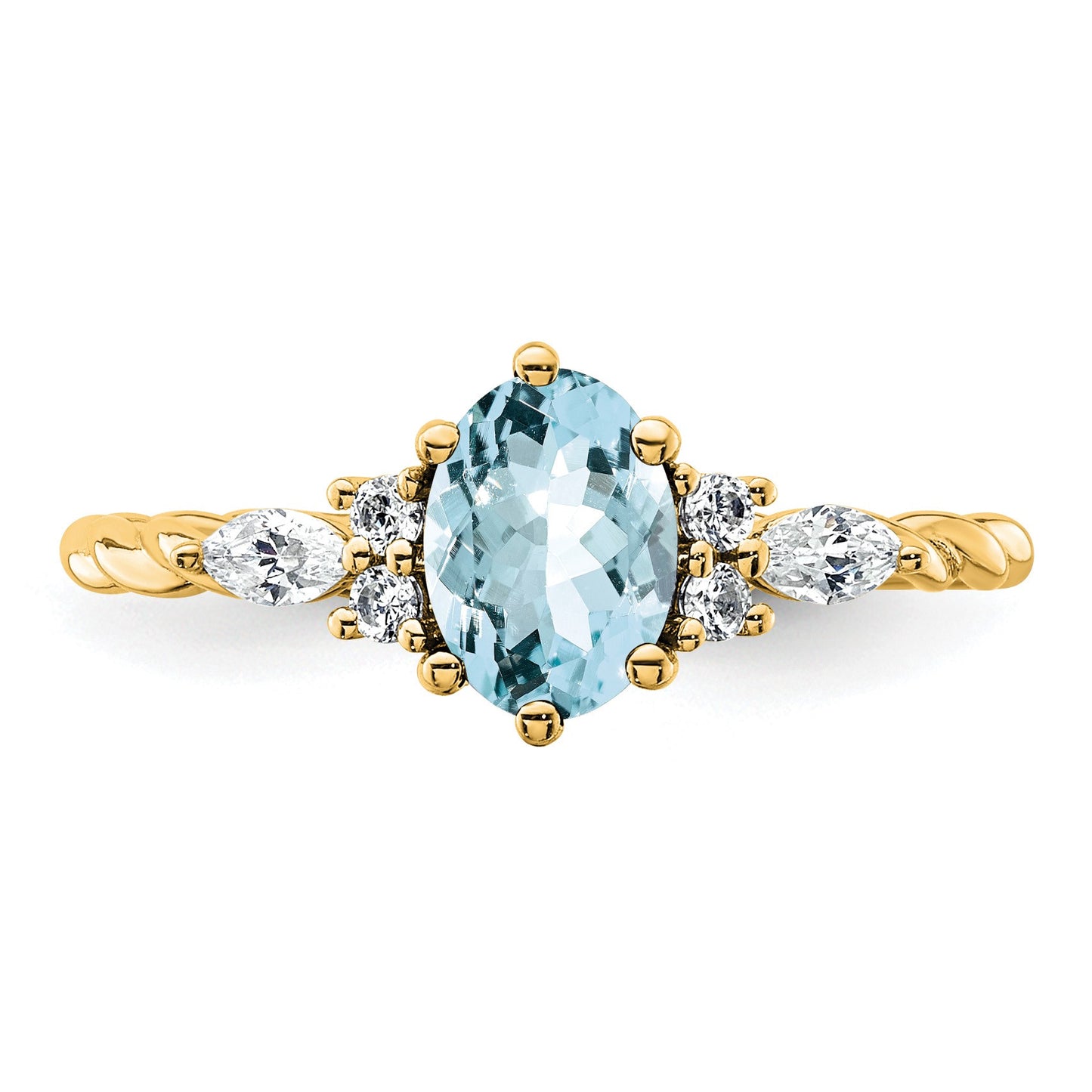 14K Diamond and 7x5 Oval March/Aquamarine Size 7 Twisted Ring