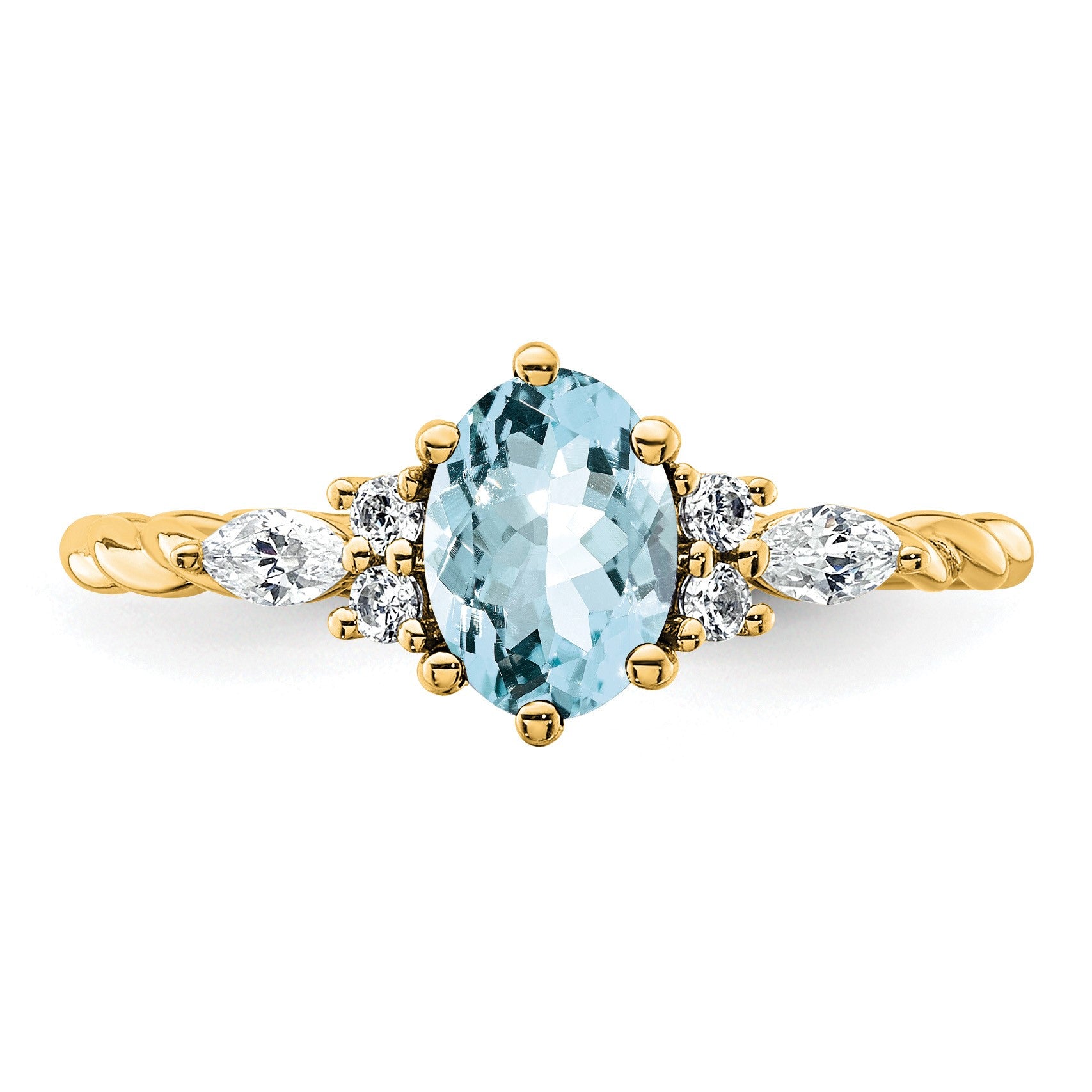 14K Diamond and 7x5 Oval March/Aquamarine Size 7 Twisted Ring