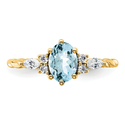 14K Diamond and 7x5 Oval March/Aquamarine Size 7 Twisted Ring