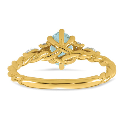 14k Polished Aquamarine & 1/6 carat Lab Grown Diamond VS/SI+ G+ March Birthstone Complete Twisted Ring
