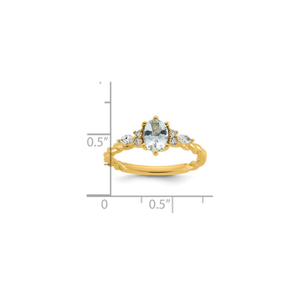 14K Diamond and 7x5 Oval March/Aquamarine Size 7 Twisted Ring