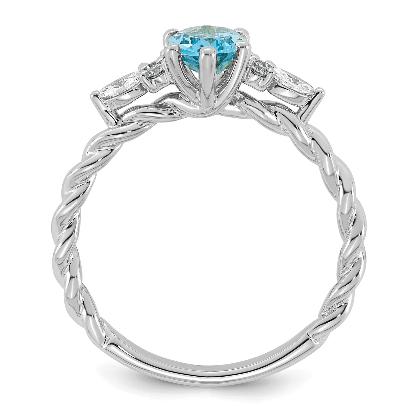 14K White Gold Diamond and 7x5 Oval December/Blue Topaz Size 7 Twisted Ring