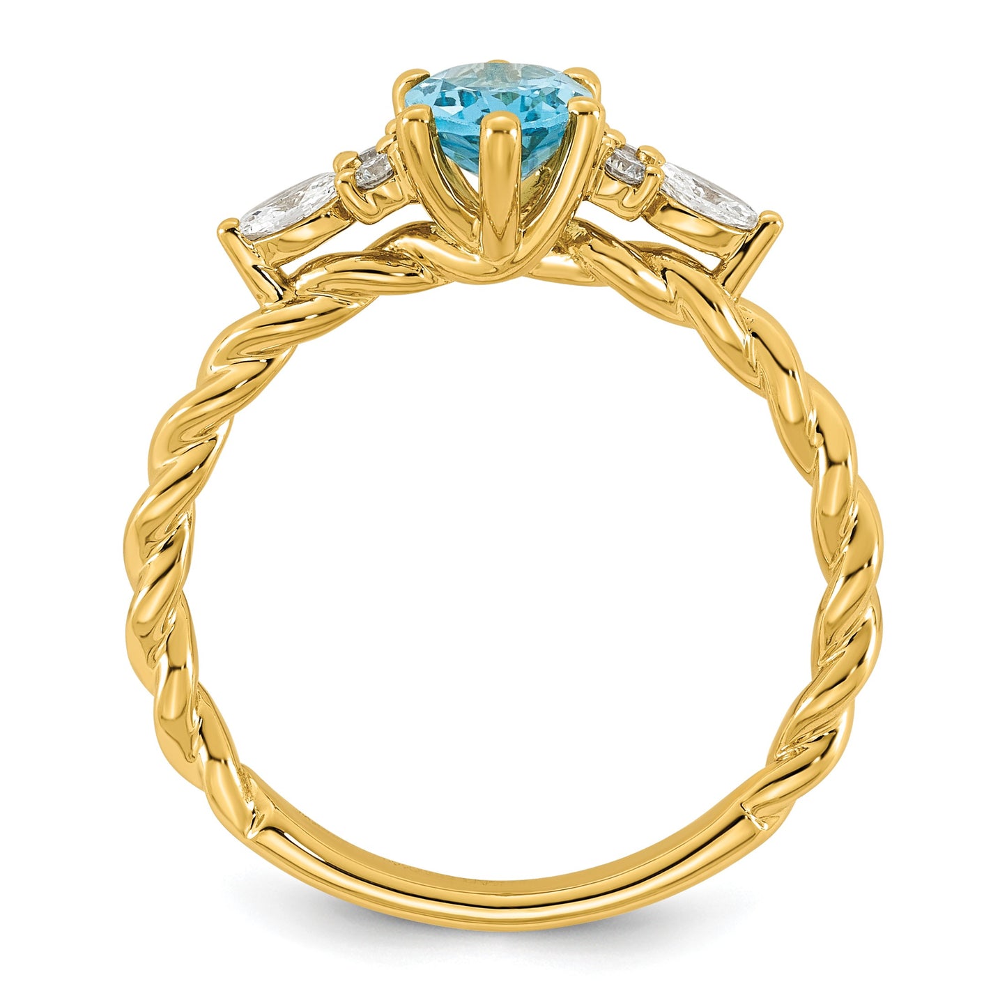 14K Diamond and 7x5 Oval December/Blue Topaz Size 7 Twisted Ring