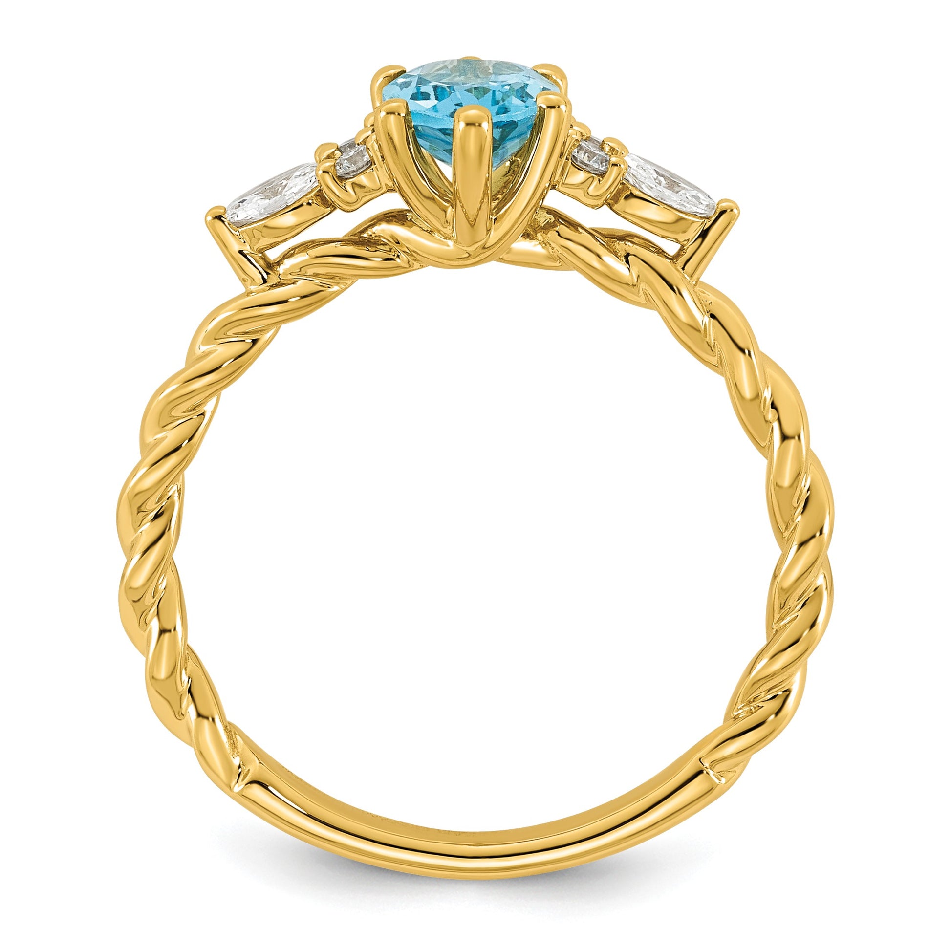 14K Diamond and 7x5 Oval December/Blue Topaz Size 7 Twisted Ring